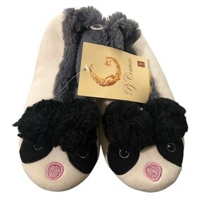 Pj Couture Black and Cream Panda Cozy Slippers size 5-6 nwt